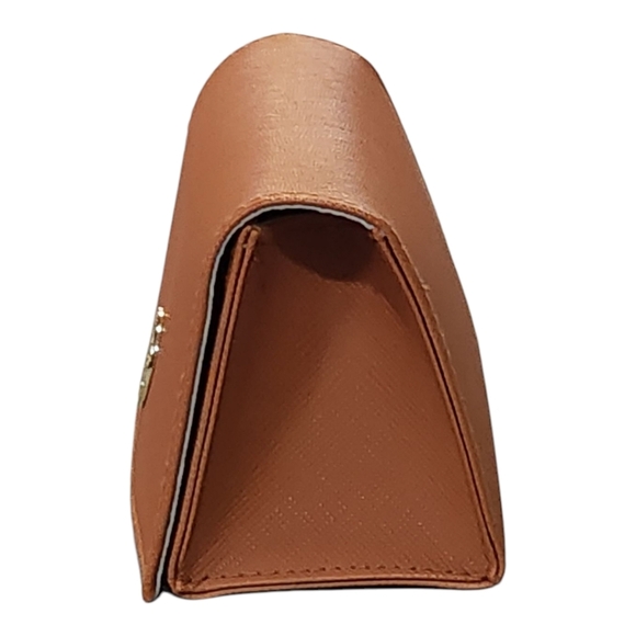 Tory Burch Saddle Brown Saffiano Leather Eyeglass Case Gold Logo - Picture 2 of 8